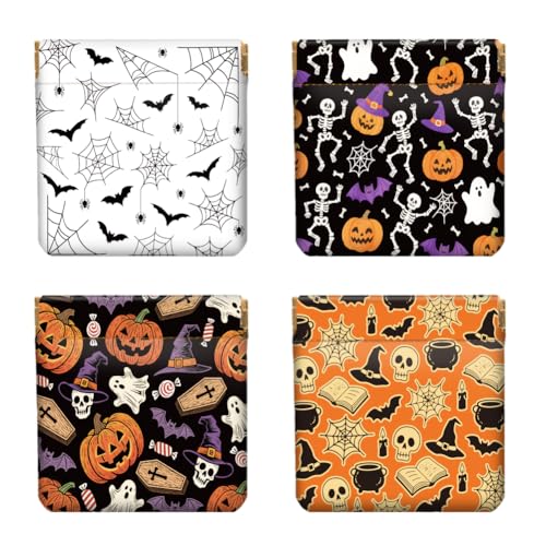 Peacoblue Halloween Elements Coin Purse,PU Leather Squeeze Pouch 4PCS - style: Halloween Elements