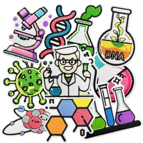 10 Pcs Science Laboratory Iron on/Sew on Patches, Back to School Embroidered Applique Patches, Clothes Backpacks Hats Pants Jackets Jeans Decoration, Student Classroom Prizes - color: 10 science