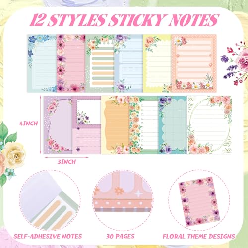 Chiisong 12 Pads Cute Sticky Notes Flower Sticky Notes - style: Floral