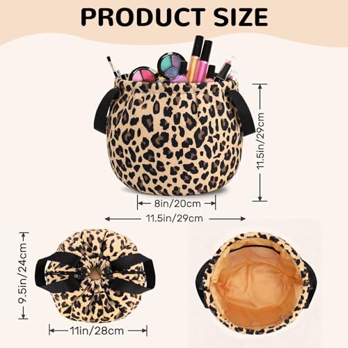 Funny Leopard Drawstring Makeup Bag, Travel Toiletry Cosmetic Organizer - color: C-LeopardPrint
