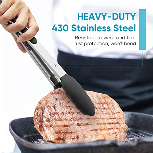 12-Inch Kitchen Tongs for Cooking with Silicone Tip,Black - color: 12"-Black