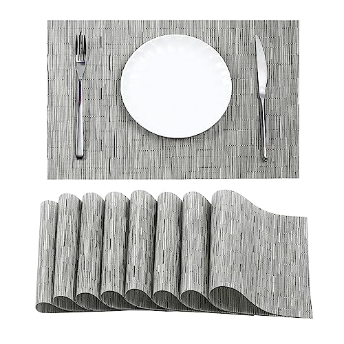 Leetaltree Silver Placemats Set of 8 - Heat Resistant Non-Slip Place mats for Dining Table, Washable Durable PVC Vinyl Woven Table Mats（Silver, 8） - color: E1- Sliver, size: Set of 8