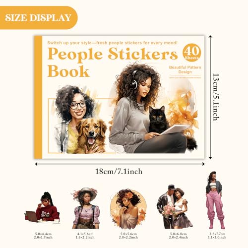 Bomichi Black Girl Sticker Book, 40 Sheets 283 Pcs Journaling Scrapbooking Stickers for Journaling Scrapbooking Bullet Journals Planners Letter Card Making Collage Art Crafts Water Bottle - color: Black Girl Stickers-1