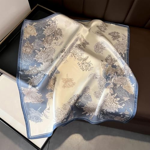 100% Mulberry Silk Neck Scarf for Women Square Neckerchief – 21 inch - color: Pale Blue