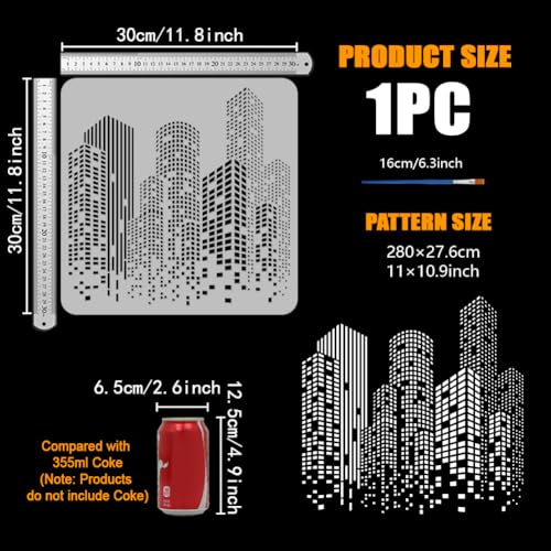 FINGERINSPIRE Skyscraper Stencil with Paint Brush 11.8x11.8inch Reusable City Buildings Drawing Template Tall Buildings Stencil Large Modern Cityscape Template for DIY Crafts Furniture Wall Decor - style: Skyscraper