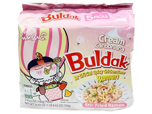 Samyang Buldak Hot Spicy Chicken Flavor Ramen,Korean Stir-Fried Instant Package Noodle Cream Carbonara,1 Bag with 5 Pack,4.93 OZ - size: 4.93 Ounce (Pack of 5)