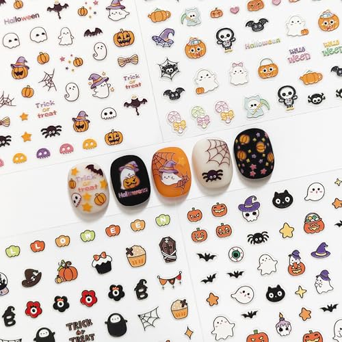 Okiyomi Halloween Nail Stickers for Kids, 3D Glow in the Dark, 4 Sheets - color: 5d Halloween