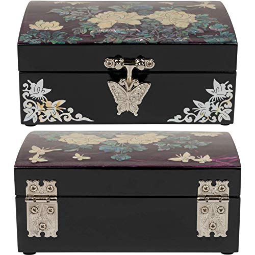 February Mountain Mother of Pearl Wooden Jewelry Box - Decorative Vanity Display Case Antique Vintage Decor unique gifts for women Gifts for Girlfriend Daughter Mom Wife Sister Grandma - color: Purple