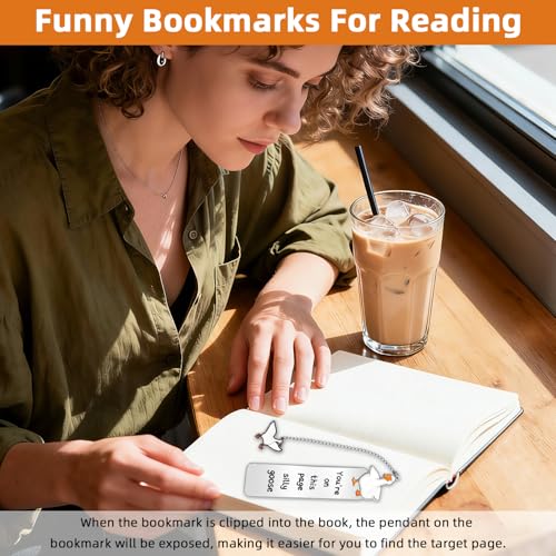 2Pcs Cat Silly Goose Bookmark Funny Gifts for Men Women Book Lover Cute Metal Book Mark Stainless Steel Bookmark Reading Lover Gifts Accessories Unique Friend Coworker Teacher Gift Birthday Gift - style: Am-cat goose