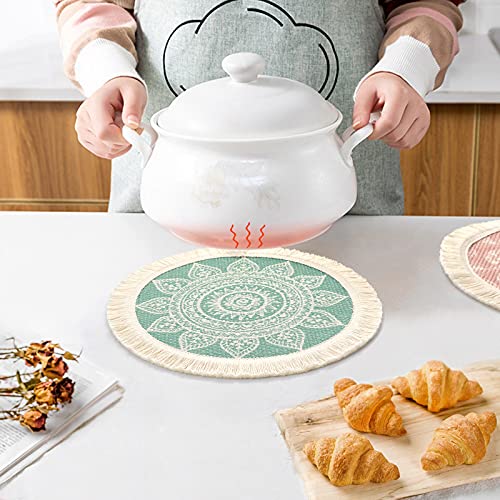 Set of 4 Round Placemats 13 Inch Cotton Woven Mandala Tassels Table Mats - color: Colorful-4pcs