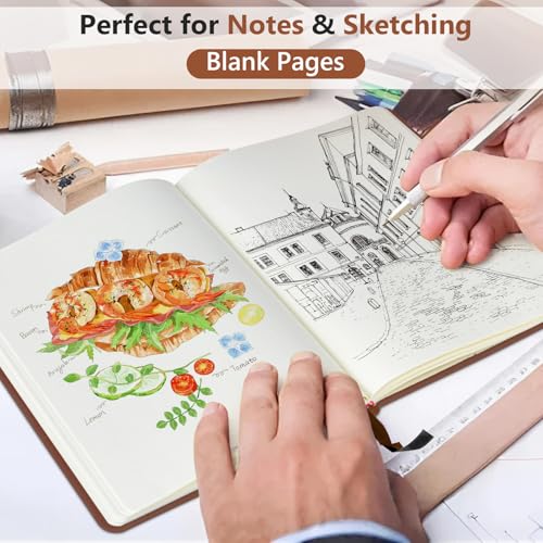 Blank Journal Notebook 5.9"×8.5", Leather Sketchbook,160 Pages Sketch book - color: Brown, size: Blank Page