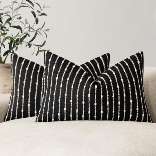 Foindtower Boho Striped Boucle Lumbar Throw Pillow Covers 12x20 Inch Black - color: Black, size: 20" x 12" (Pack of 2)