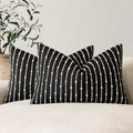 Foindtower Boho Striped Boucle Lumbar Throw Pillow Covers 12x20 Inch Black - color: Black, size: 20" x 12" (Pack of 2)