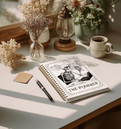 Planner Notebook for Men-CuteTarot Card Notebook Depression Quotes For Women Friends Gifts On Birthday Christmas Mother's Day,Gothic Goth Skull Gold Spiral Bound Hardcover,5.8"x8.3" - color: The planner