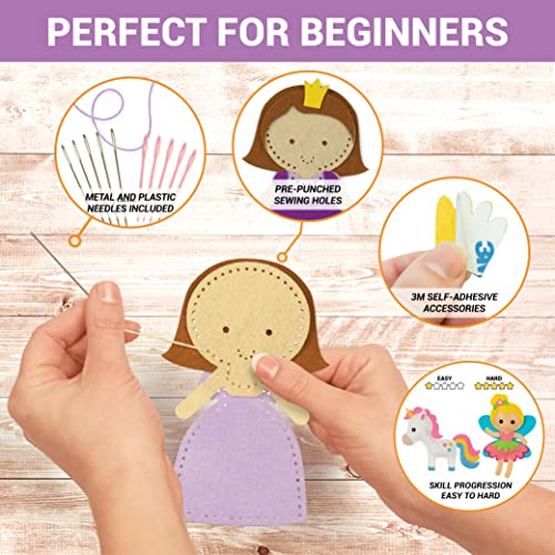 Craftorama Sewing Kit for Kids, Fun and Educational Fairytale Craft Set for Boys and Girls Age 7-12, Sew Your Own Felt Animals Craft Kit for Beginners, 165 Piece Set - color: Fairytale
