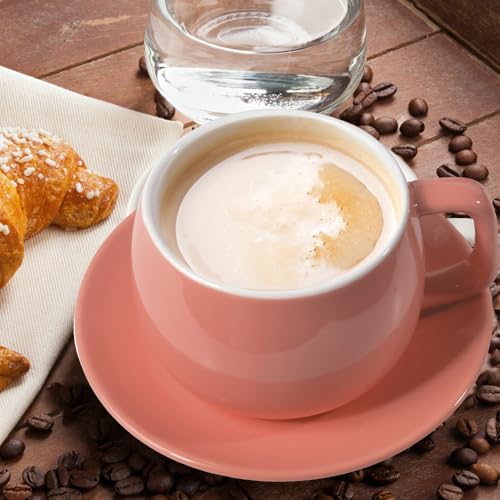 ionEgg Porcelain Coffee Cup with Saucer 270ml/9oz, Minimalist Design, Perfect for Latte, Cappuccino, and Tea, Pink - color: Pink