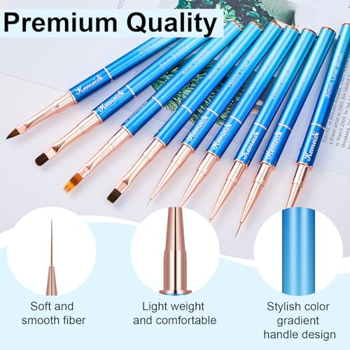 KEMEISI Nail Art Brush Set, 9PCS Double-Ended Acrylic Liner Brush Dotting Pen for Gel Polish, Nail Design Tools for Professional Manicure DIY Home Salon - color: Blue