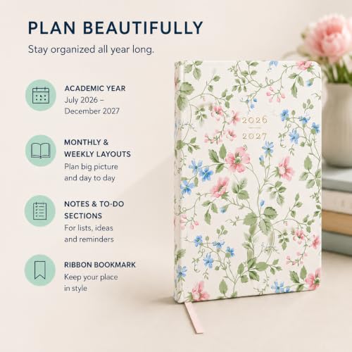Laura Ashley Academic Planner Hardcover Agenda Jul 2026-Dec 2027, 6"x8" - color: Pink Floral