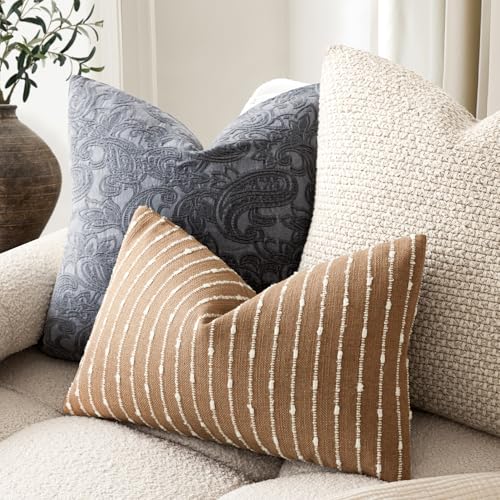 Foindtower Boho Striped Boucle Lumbar Throw Pillow Cover 12x20 Rust Tobacco - color: Tobacco, size: 20" x 12" (Pack of 2)
