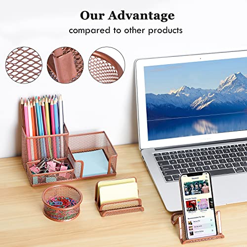 Desk Organizers Set with Mesh Pen Holder Cup, Rose Gold - color: Rose Gold