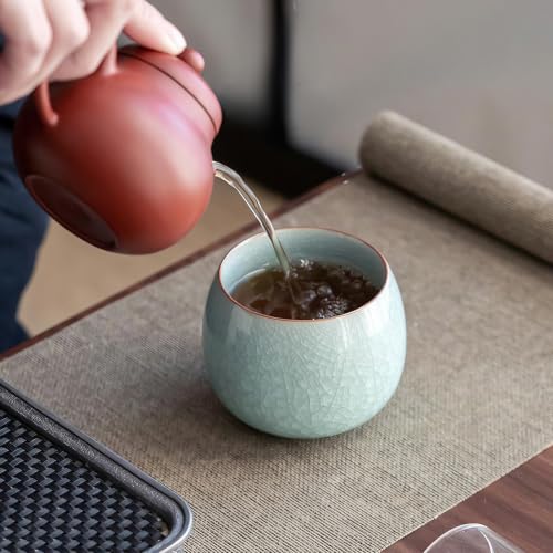 KAMMAK Japanese Tea Cups, 5 Oz Small Handmade Ceramic Teacups, Set of 2 - style: Ice Crackle Glaze-Egg