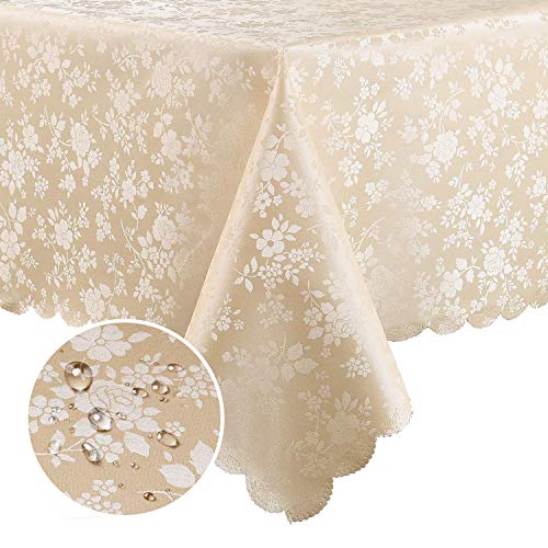 Smiry Rectangle Waterproof Heavy Duty Vinyl Tablecloths, 60 x 102 Inch - color: Beige, size: 102" x 60" (Rectangular)