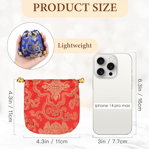 kilofly 24 pc Chinese Silk Brocade Drawstring Jewelry Bag Gift Pouch Value Set - color: Multicoloured