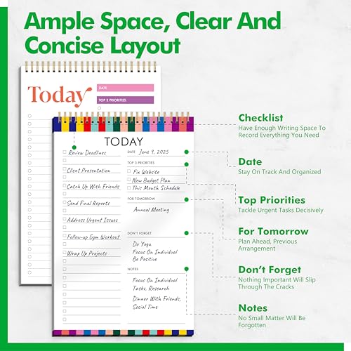 2 To Do List Notepads, Daily Planner Notebook with Tear-off Design, Undated Writing Organizer for Daily Tasks and Goal, Coiled Task Track Checklist Productivity Pad for Office, Classroom, Home, School - color: Colorful Stripes+colorful