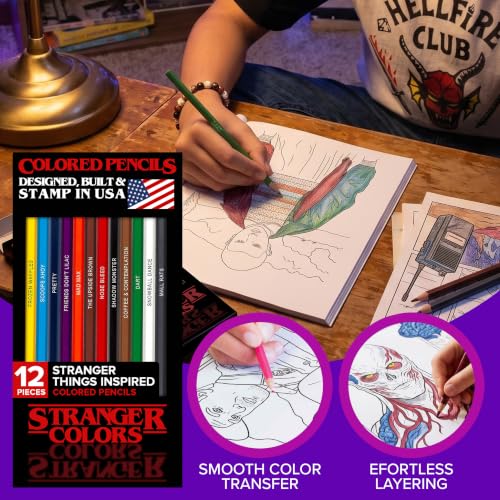 Mystery Lights Colored Pencils, 12 Foil-Stamped Gift Set - style: Stranger Things