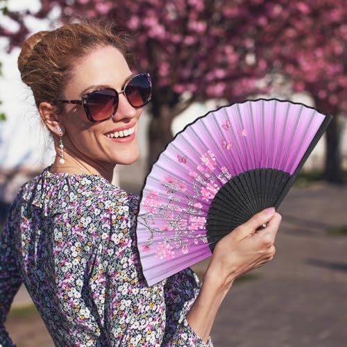 Zonon 4 Pack Hand Held Folding Fans for Women Silk,Fresh - style: Fresh