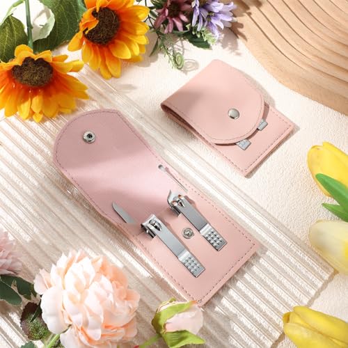 Geosar 50 Set Travel Manicure Kit Bulk Professional Nail Clippers Pedicure Nail Care Tools Grooming Stainless Steel Set with Portable Travel Case, Gift for Christmas Men Women(Pink) - color: Pink
