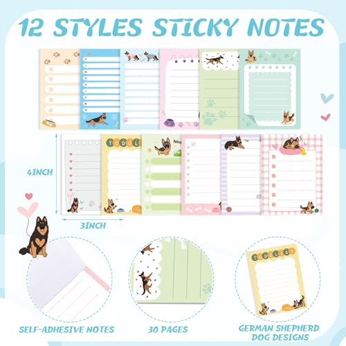 Dispowreath 24 Pcs German Shepherd Dog Sticky Notes with Pens Themed Party Favors Gifts Cute Notepad Memo Notes Pads Black Ink Ballpoint Pen for Dog Lover Christmas Gifts Office School Supplies - style: Shepherd Dog
