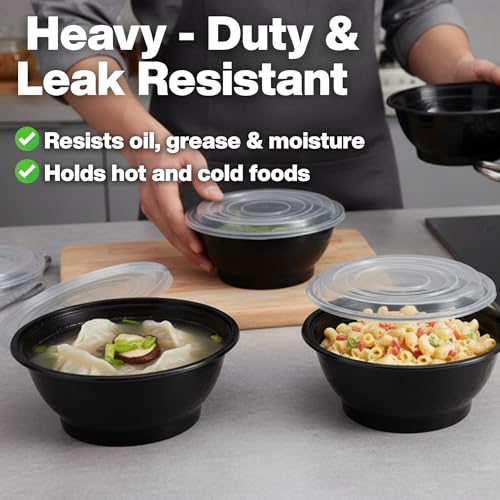 Disposable Noodle Bowls with Lids – 42 oz Microwaveable Ramen & Soup Containers, Leak-Resistant, BPA-Free, Stackable Food Storage for Restaurants & Takeout – 40 Sets, Black - color: Black, size: 42oz