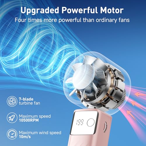 YOSHENMO Portable Handheld Turbo Fan - Foldable Mini Fan with Air Turbo Tech, 1-199 Speed Adjustment, 20H Runtime, LED Display, Battery-Powered for Indoor/Outdoor Use Nude Pink (Pack of 2) - color: Nude Pink, size: Small (Pack of 2)