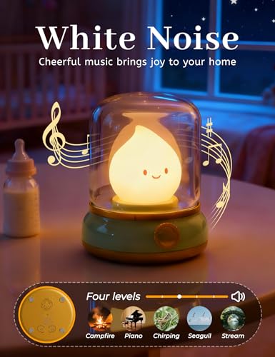 WANIDEA Cute Night Light, Kids Night Light with Batteries, Bedroom Decor - color: Flame Green White Noise