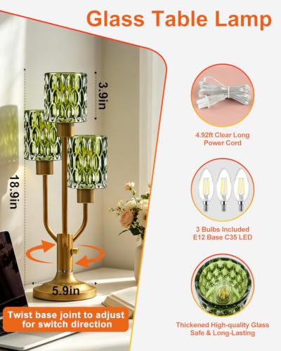 Lightdot Green Bedside Table Lamps Set of 2 Vintage Lamp for Living Room - color: 04-2 Packs-Gold-Green-Cylinder