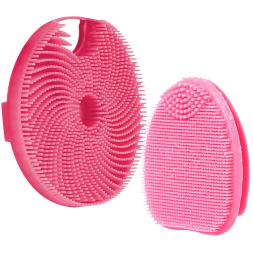 Soft Silicone Face Scrubber with Body Scrubber for Shower Gentle Exfoliating-Facial Exfoliator Scrubber Brushes for Sensitive Skin Deep Cleansing- Gift Women Men Skin Care Tool - color: ( Set)pink+pink