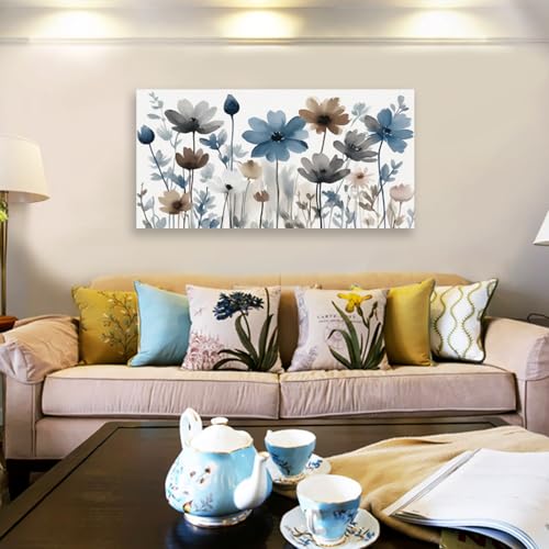 KZKU Flowers Canvas Wall Art - Floral Pictures for Wall Decor Indigo Brown Grey Canvas Prints Nature Printing Artwork for Living Room Bedroom Home Office Wall Decoration 20" x 40" - color: Elegant Flowers, size: 40"L x 20"W