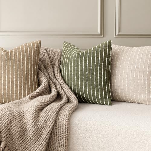 Foindtower Boho Striped Boucle Lumbar Throw Pillow Covers 12x20 Olive Green - color: Olive Green, size: 20" x 12" (Pack of 2)