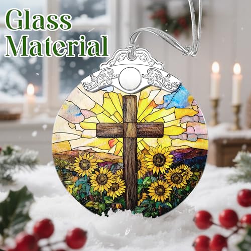 Sunflower and Cross Ornament, Christian Christmas Ornament, Religious Christmas Decor, Christian Home Decor, Gifts for Christians, Religious Gifts, Baptism Gift, Easter & Xmas Gift - color: Cross Pattern F