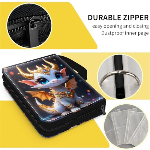 Card Binder 400 Pockets, 50 Sleeves Large Binder Trading Cards Holder 4 Pocket, Storage Organizer, Album Folder Case Protector Collector Gift Dreamy Cute Cartoon Dragon - color: Dreamy Cute Cartoon Dragon, size: 4 Pocket