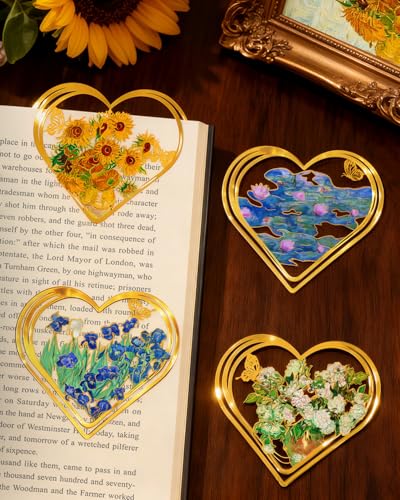 4pcs Metal Clip Heart Bookmarks for Reading Women, Van Gogh Monet Oil Painting Cute Hollow Butterfly Corner Page Book Marks for Women,Teachers Students,Reading Accessories Gifts for Book Lovers - style: Heart-4PCS