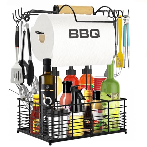 Grill Caddy, BBQ Caddy for Outdoor Grill with Windproof Paper Towel Holder