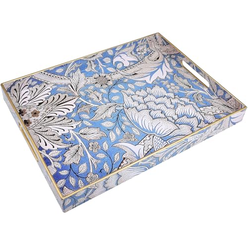 Rectangle Serving Tray with Handles, Coffee Table Tray for Ottoman, Living Room, Outdoor Tray for Patio Entertaining, Serving Breakfast Kitchen Platter, Windrush - color: Lee3040a1, size: 16" x 12" x 1.6"