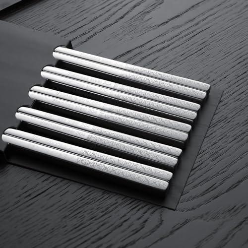 IQCWOOD Laser Engraved 304 Stainless Steel Chopsticks, 5 Pairs - color: Coin Pattern