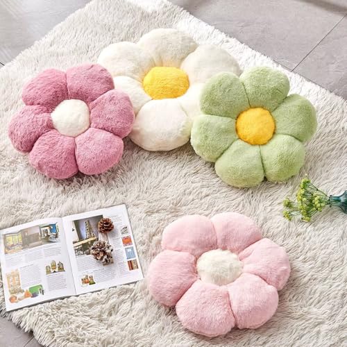 Kcvvcr Flower Pillow Cute Decorative Throw Pillow with Faux Rabbit Fur Soft Daisy Plush Floor Cushion Aesthetic Flower Shaped Pillow Home Decor for Bed Sofa Couch (Pink, 17.7 Inch) - color: Pink, size: 17.7 Inch