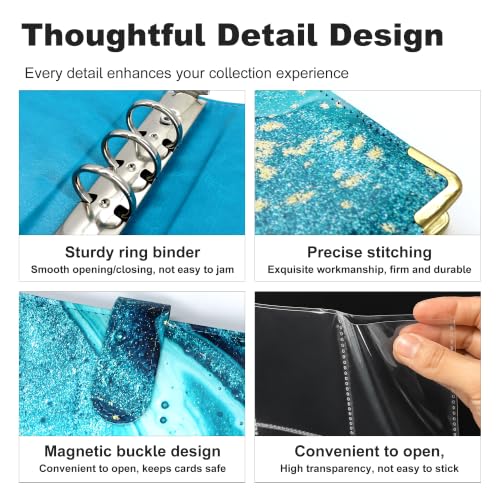 Convend A5 Kpop Photocard Binder with 30 Pack 4-Pocket Card Pages, 6 Ring Refillable Binder Album with 240 Card Slots, PU Leather Cover, Magnetic Closure, Trading Cards, Game Cards, Marble Blue - color: New-5, size: Luxe-A5