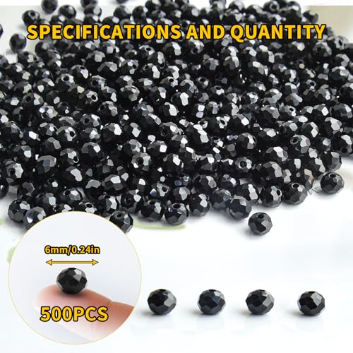 500Pcs 6mm Crystal Glass Beads for Jewelry Making Beads for Bracelets Necklace Pendants Making Supplies(Black) - color: Black, size: 6mm 500pcs