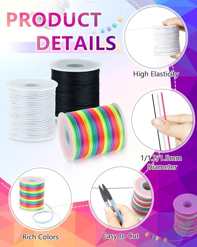 FIVEIZERO 1.5mm Rainbow Elastic Bracelet String, 1 Roll, 213 Ft - size: 1.5MM, style: Colorful