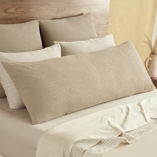 PHF Cotton Waffle Body Pillowcase with Zipper 20" x 54", Khaki, No Insert - color: Khaki, size: 54" x 20" (Pack of 1)